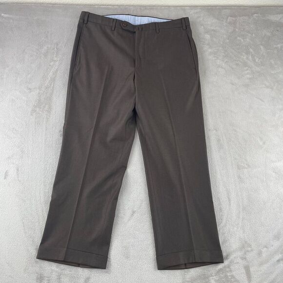 Incotex‎ Pants Men 36x28 Brown Flat Front Super 100s Wool Dress Trousers Cuffed
